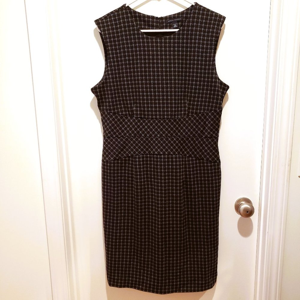 Banana Republic Shift Dress Black Grey Sleeveless Stretch Polka Dots Size 14
